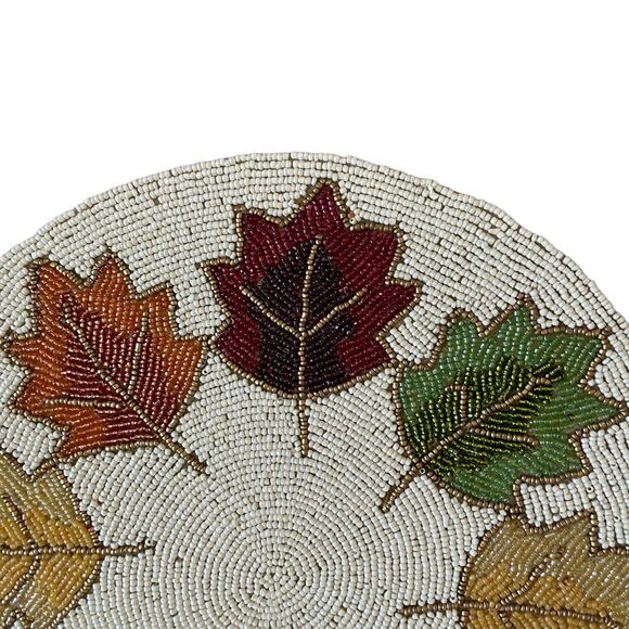 2pc NICOLE MILLER Beaded Fall Leaves 15in Round Placemat Charger Multicolor NEW - Picture 9 of 12